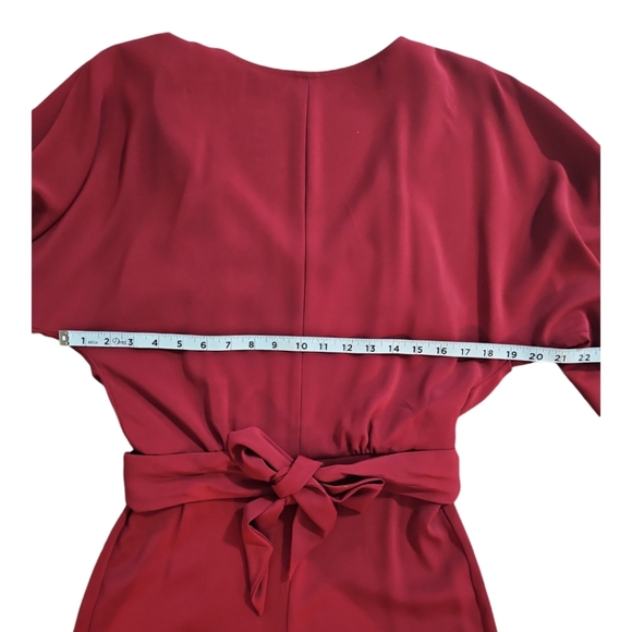 Gianni Bini Loose 3/4 Sleeve Belted Wide Leg Pant Busines Holiday Red Jumpsuit - Picture 6 of 11